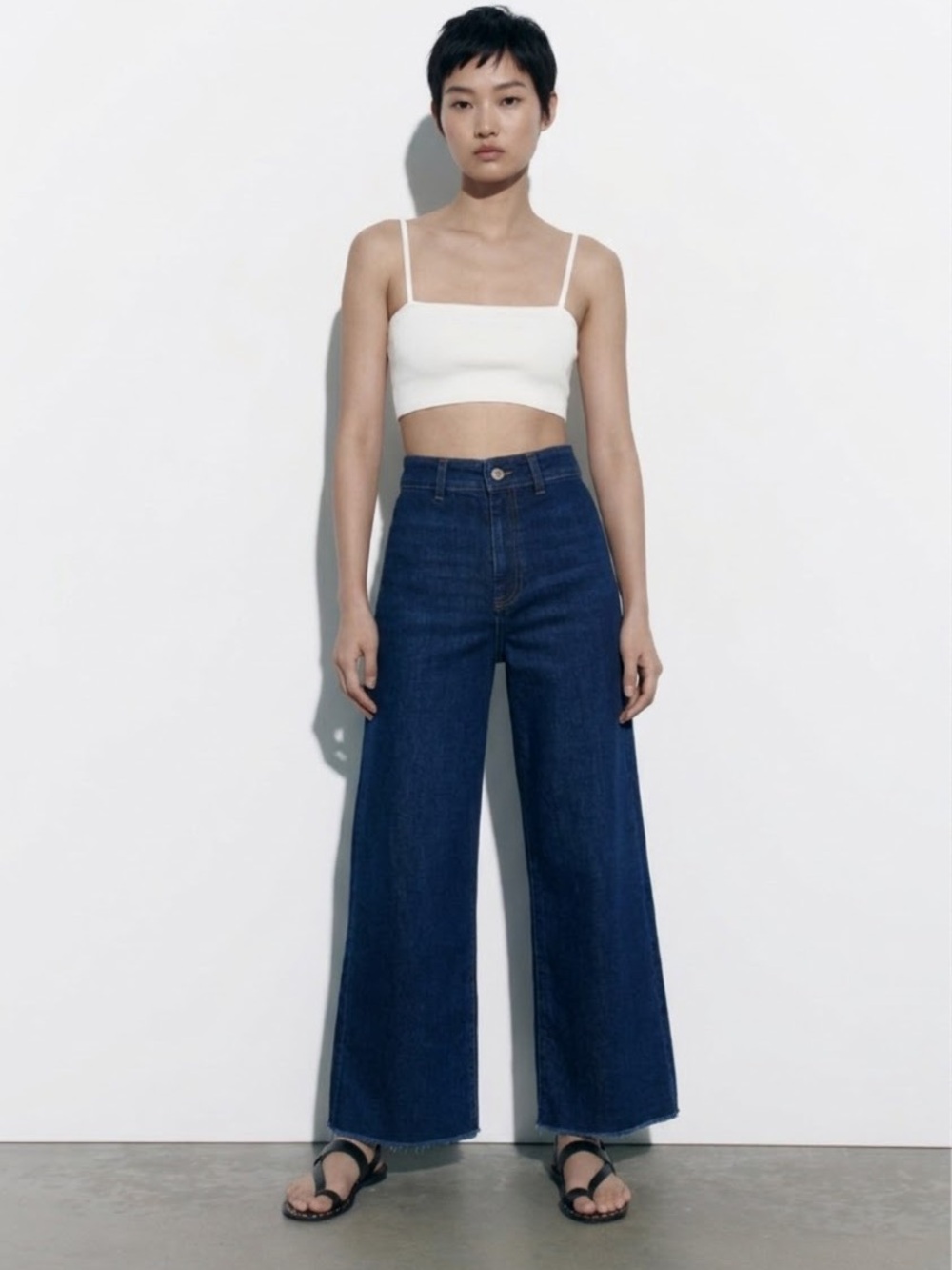 ZARA The Marine Straight High Rise Raw Hem Jeans Indigo Dark Wash Size 2